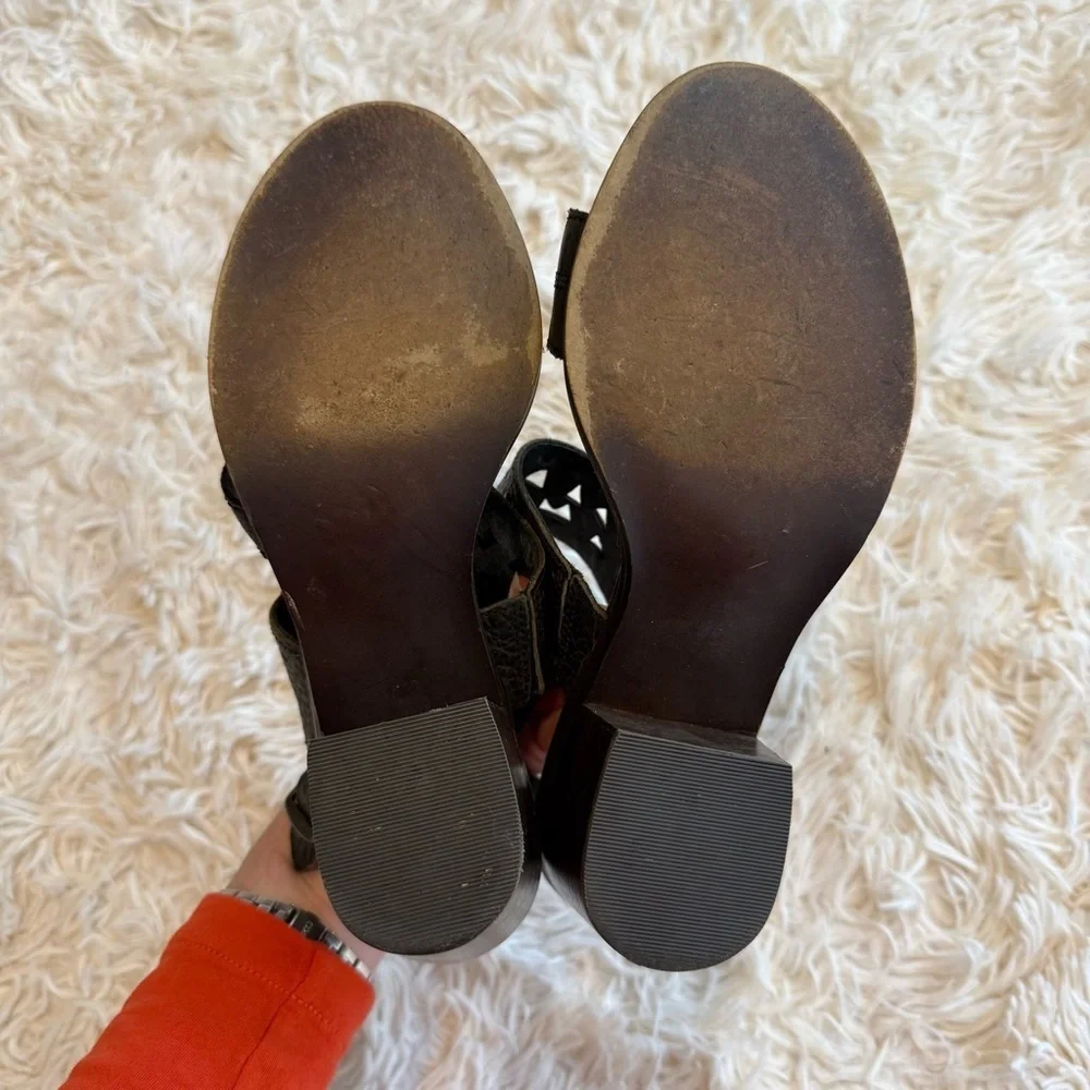 Ariat Poppy Riverstone Leather Cutout Block Heel Sandals black Brown US 7B Boho